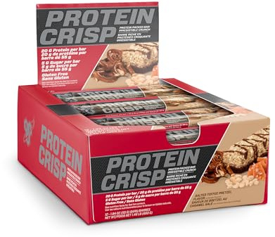 BSN Protein Crisp Bar by Syntha-6, Low Sugar Whey Protein Bar, Salted Toffee Pretzel, 12 Count