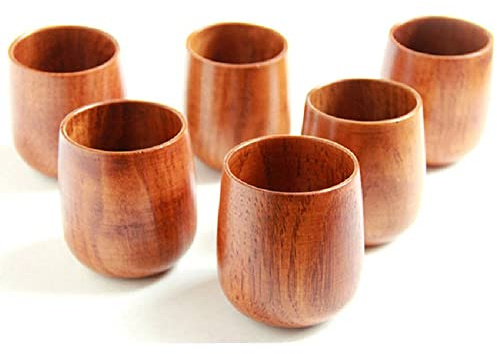 Moyishi Top-Grade Natural Solid Wood Wooden Tea Cup Wine Mug 250ml,Set of 4