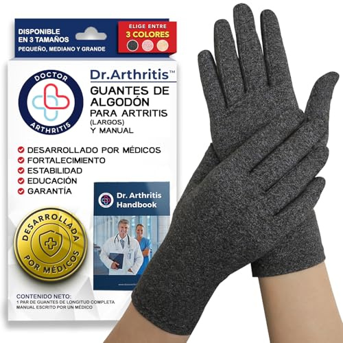 Guantes Artritis Desarrollados por Médicos - Guantes Compresión para Aliviar Síntomas Artritis, Enfermedad de Raynaud y Túnel Carpiano - Incluye Manual Escrito por Médico [Color Gris, Talla S]