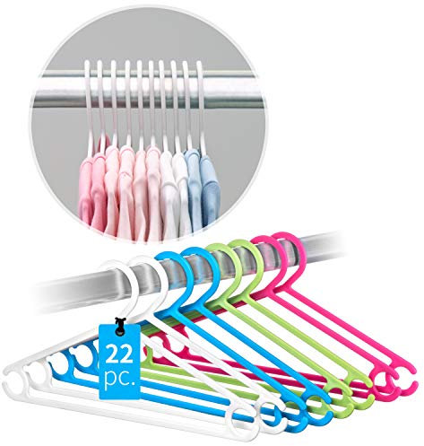 LaLoona Babykleiderbügel Set - 22 Stück Kunststoff Kinderkleiderbügel - schmale Baby und Kinder Kleiderbügel mit rutschfestem Hosensteg (Bunt)