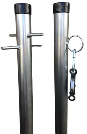 Washing Line Post - 2 x 2.4 Meter 1x Cross Peg Galvanised Pole (One Piece), 1x Pulley Wheel & Middle Cleat Hook Galvanised Pole Heavy Duty (10 Feet)