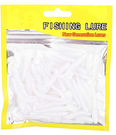Bicaquu 50 STÜCKE Angelköder 5 cm Weichplastik T-Schwanz Grub Wurm Köder Fisch Bekämpfen Zubehör(Perlweiss)
