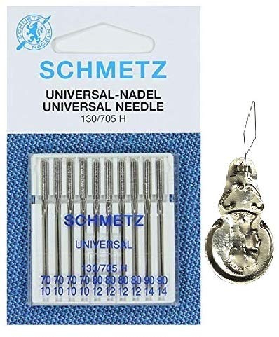 Symaskinsnålar av Schmetz - universal (vanlig/standard), blandade storlekar 70/10, 80/12 och 90/14 (förpackning med 10) med 2 nålträdare