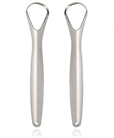 Tungskrapare för vuxna kirurgisk grad rostfritt stål metall tungborste tandkit professionell eliminera dålig andedräkt med icke-syntetiskt grepp (2-pack)