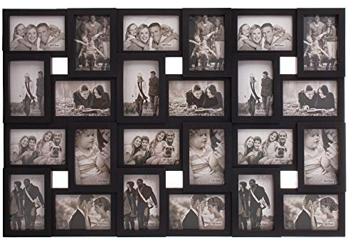SPRINGOS Cornice Foto Collage 24 Immagini Formato Verticale & Orizzontale Grande Cornice da Parete Decorativa Multi Foto in Plastica Nera