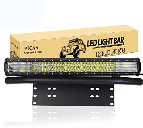 PICAA 23 Zoll 9D 570W Led Lichtbalken Mit Kennzeichenhalter Wasserfest 12V | Led Arbeitsscheinwerfer,Lichtleiste,Zusatzscheinwerfer Bar,Arbeit Licht Bar, für SUV Offroad ATV UTV Traktor 4x4 Auto,6000K