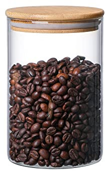INCETUE 960ML / 32 FL Oz Glass Storage Jar with Wood Lid, Stackable Clear Cylinder Bottle Canister Pantry Jar with Air Tight Bamboo Lid for Food, Coffee, Spice, Sugar, Spaghetti, Herb, Cookie, Tea
