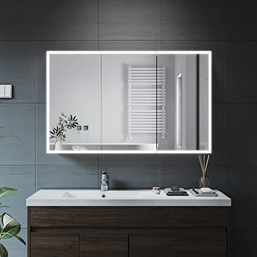 ELEGANT LED Bathroom Mirror Cabinet with Bluetooth Speaker, 1050 x 650mm | Triple Door Cabinet with Shaver Socket & Adjustable Shelves, Fully Assembled Stainless Steel Cabinet for Easy Installation