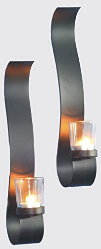 Novaliv 2X Wandkerzenhalter aus Metall mit Glas 10 x 34,5 x 5,2 cm Schwarz Kerzenhalter Wand Teelichterhalter Deko Wohnzimmer Dekoration Wanddeko Vintage Deko Teelicht Wandhalter