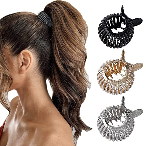 FRDTLUTHW Mollette per capelli con strass per coda di cavallo alta, fermagli per capelli a forma di squalo brillante, per donne e capelli lunghi (3 colori, confezione da 3)