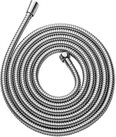 OFFO Tubo Doccia 5m,Con protezione Antitorsione,Flessibile Doccia in Acciaio Inox, Tubo Doccia di Ricambio ad Alta pressione, per Rubinetteria Bagno,Argento