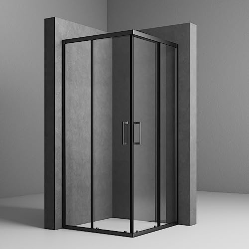 Duschkabine 90x100x185cm Eckeinstieg, Duschkabine 90x100 schwarz Duschabtrennung Doppel Schiebetür 6mm ESG Sicherheitsglas Duschtür Duschkabine Schiebetür