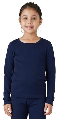 LAPASA Haut Thermique Enfant 100% Laine Mérinos Naturelle Maillot Manches Longues sous-Vêtements Chauds Fille et Garçon Mixte Unisexe Automne/Hiver Fin & Léger K13 Bleu Marine (Haut), 9-10 Ans