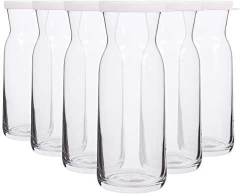 LAV 6X Couvercle Blanc 700ml Fonte Carafe en Verre - Eau Vin Jus Rèfrigèrateur Stockage Ensemble de Cruche | Chevet Blanchisserie Distributeur Bouteille Pot
