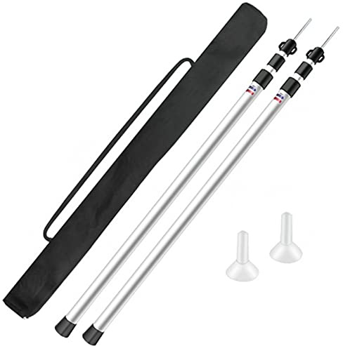 DOONARCES 2Pcs 7.5ft Telescopic Tent Poles Adjustable Aluminum Tarp Poles Lightweight Replacement Tent Canopy Poles with Nylon Bag for Outdoor Camping RV Awning Shelter, Silver