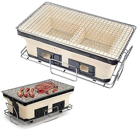 YHUEGH Holzkohle-Chrom-Grill-Innengitter, japanischer Keramik-Ton-Holzkohlegrill, mit Ton, verstellbare Belüftung, hohe Temperaturbeständigkeit, für Grillen im Freien, Camping, Reisen