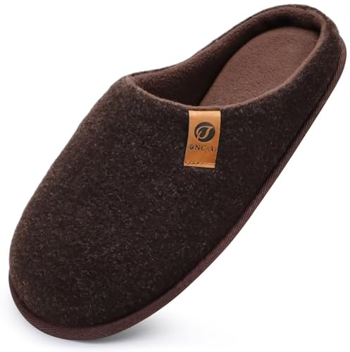 ONCAI Mens Slippers Memory Foam Slippers Slip On Warm Fluffy House Indoor/Outdoor Shoes With Non-Slip Sole