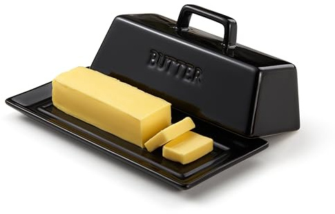 Kook - Mantequera con tapa para encimera, mantequillera de cerámica, bandeja de mantequilla con tapa, recipiente de mantequilla de cocina, recipiente de mantequilla, soporte para mantequilla,