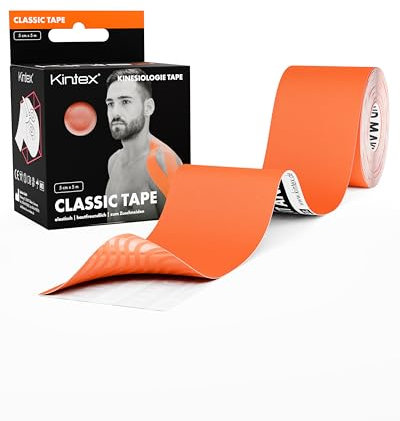 Kintex Kinesiological Tape Classic - Auto-adhésif, Élastique, Résistant à l’eau et Antiallergique - Bandage sportif et Kinésiotape pour Blessures liées au Sport - Orange - 5 cm x 5 m