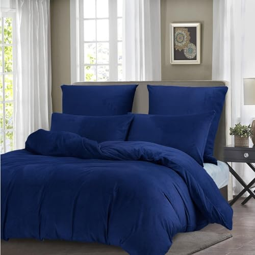 Gezu Copripiumino Invernale 200x200cm Blu Scuro Flanella Velluto Doppio Facciale Spessa Calda Parure da Letto per Adulti Biancheria da Letto per 2 Persone con 2 Federe 65x65cm con Cerniera