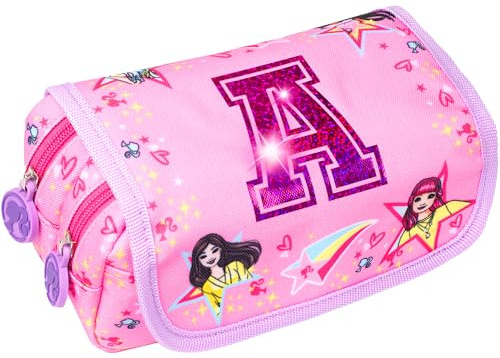 Barbie Estuche para lápices personalizado, bonito estuche escolar personalizado para niñas, 2 compartimentos grandes, bolsa de papelería