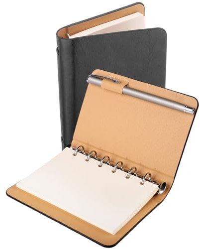 Esshogo Kleines Notizbuch, Ringbuch A7 Nachfüllbar, Notizbuch A7 Ringbuch für Schule, Büro, Schreiben, Zeichnen