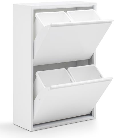 gowoll Mülleimer Küche aus Fleckenfest Biomülleimer Wandmontage Abfalleimer Mülltrennsysteme Küchenmülleimer mit Herausnehmbarer Inneneimer Recycling system (4 x 15 L) Weiß