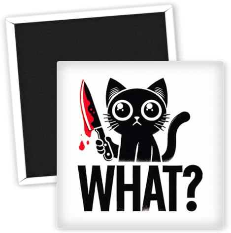 mit schwarzer Katze und dem Wort WHAT Kühlschrankmagnet - lustige Katzen Magnete - Katzenliebhaber Geschenke - kreative Kühlschrankmagnete - originelle Kühlschrankmagnete