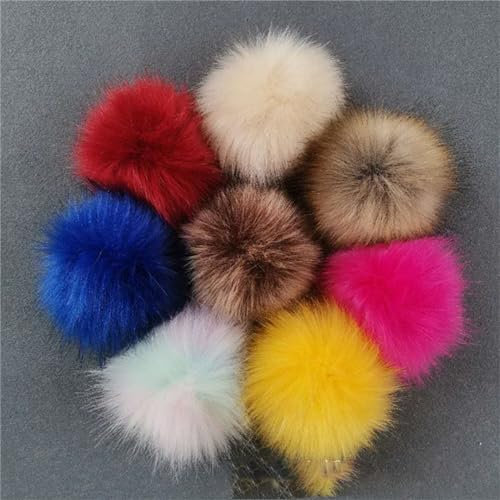 8 Stück Kunstfell Bommel Für Mützen Kaufen 8CM/10CM/12CM/14CM Fellbommel Mützenbommel Kunstfellbommel Fellpompon Mit Elastischer Schlaufe Für Hüte Schuhe Schals Taschen Schlüsselanhänger (2,10cm)