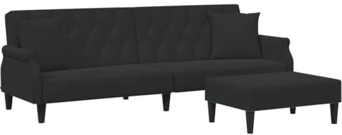 ULUYYUC Wohnzimmer Möbel Camping Sofa Bodensofa Ecksofa - Schlafsofa 2-Sitzer mit Kissen und Fußhocker Schwarz Samt für Party Terrasse Garten Lounge