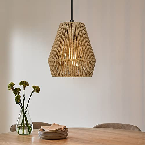 ELYONA Rattan-Hängelampe 18 cm, Rustikale Geflochtene Pendelleuchten mit Verstellbarem Handgeflochtenem Korbschirm – Boho-Lampen für Kücheninsel, Esszimmer, Schlafzimmer, Landhausstil & Bar – Braun