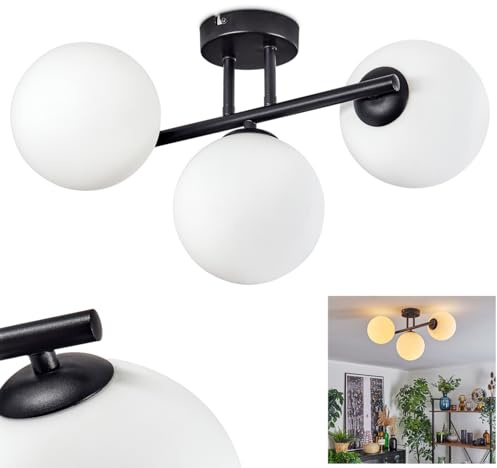 HOFSTEIN Deckenleuchte Gastor, 3-flammige Deckenlampe aus Metall/Glas in Schwarz/Weiß, moderne Leuchte im Retro/Vintage-Design (Schirme Ø 15 cm), E14, Esszimmer, Wohnzimmer, Küche, Flur
