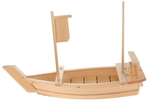 Amosfun Sushi Boat Plate 50cm White Wood Sashimi Serving Dish Food Display Plate Japanese Style Table Decor for Sushi Serving