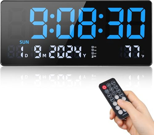 Fuloon Digital Wall Clock, 15.5 inch Large Display LED Digital Clock with Remote Control, Seconds Date Week Temperature for Living Room, Kitchen, Garage, Office and Classroom