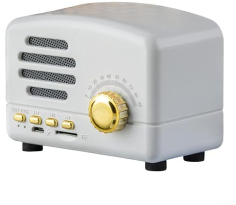 Hasaller Altavoz retro de dientes azules, mini radio inalámbrica, altavoz vintage, portátil, pequeño, altavoz portátil de madera, altavoz inalámbrico de dientes azules, compatible con USB (blanco)