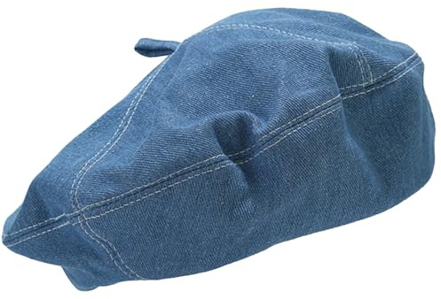 Happy Cherry Damen Denim Beret Baskenmützen Klassisch Blau Französischer Stil Barett Mütze Mode Stilvolle Künstler Maler Hut