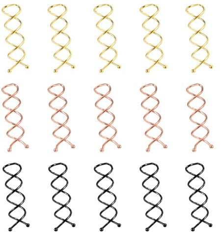 Oruola 15 Stück Spirale Haarspange,Haarnadeln zum Drehen,Haarspiralen für DIY Frisuren und Dekoration,Brötchen Haarnadel zum Verschiedene Frisuren Haarstyling(Schwarz,Gold,Roségold)