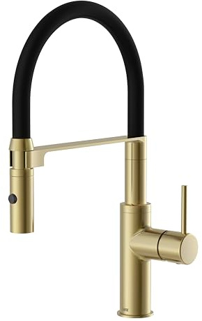 Lenz Küchenarmatur NALU Gold – Flexible, 360° schwenkbare Pendelbrause | Geschirrbrause, 2 Strahlarten, 2-Mengen Funktion, Anti-Fingerabdruck Oberfläche, Montage von oben, Höhe 42,7 cm, 46070241