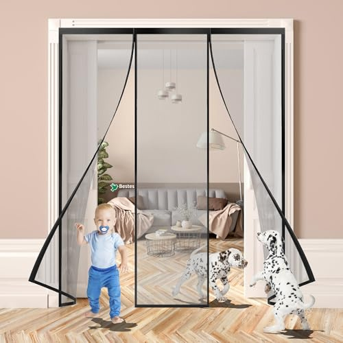Fliegengitter tür Magnet Insektenschutz Balkontür Doppeltür 130x200cm Fliegengitter Anti-Moskito-Mesh-Vorhang mit leistungsstarken Ideal für Balkontür, Kellertür und Terrassentü Schwarz