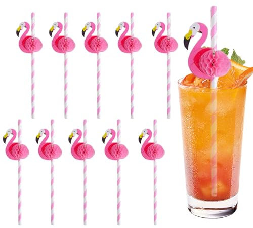 LUMOOM 50 cannucce da cocktail, 3D frutta fenicottero, biodegradabili, tropicali, feste estive, bevande, decorazioni per bevande fredde (fenicottero)