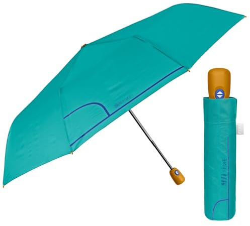 Ombrello Mini Pieghevole Donna - Ombrellino Leggero Compatto Portatile da Borsa Viaggio - Apertura e Chiusura Automatica - Antivento Resistente con Fibra di Vetro - Perletti (Azzurro)