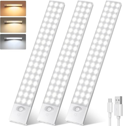 108 LED Sottopensile Cucina, 32CM Luce Armadio con Sensore, 2000mAH Magnetico Lampada Led Ricaricabile, 4 Modalità Luce Notturna per Camera da Letto, corridoio, Armadio, Cucina.(3Pezzi | PRO)