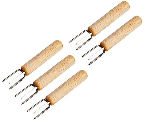 VANZACK 5Stücke Teiliges Maisgabeln mit Holzgriff BBQ Maiskolben Halter für Grillzubehör für Grillpartys und Campingaktivitäten