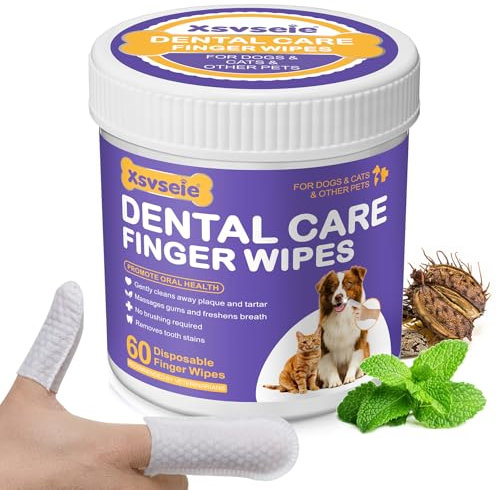 Ditalini per cani e gatti cura dentale | Rimuove placca dentale, tartaro e scolorimento | Senza spazzole | Pulizia delicata contro placca, per massaggio fresco e gengive | 60 denti usa e getta
