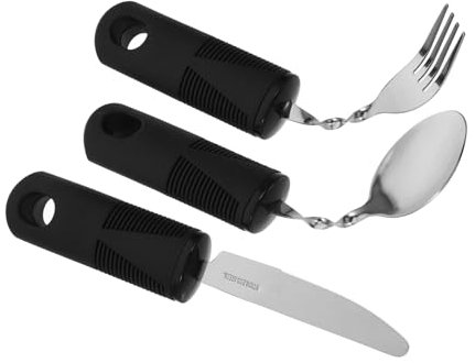 DINHEAROM 3pièces Cuillère Adaptée Anti-tremblement Ensemble De Couverts Lestés Fourchette Et Couteau Pour Personnes Handicapées Ustensiles Pliables Acier Inoxydable