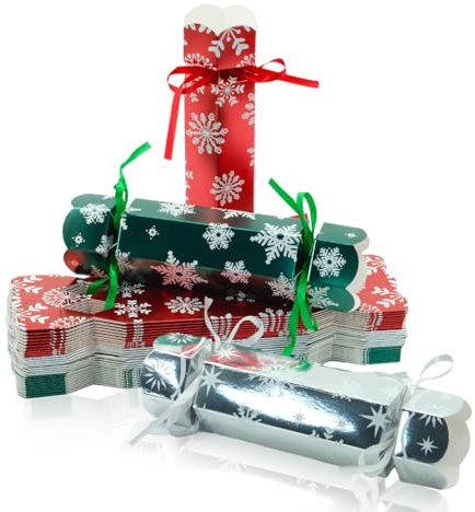 30 scatole di carta per cracker natalizi, in lamina metallica, rosso, verde, argento, fai da te, per creare il tuo kit di cracker Xmax, scatole di lusso con cappello, biglietti scherzosi per regalo