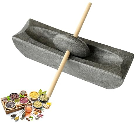 DOJOEUU Molino de Piedra portátil, Rodillo de Piedra Azul, máquina para moler Especias con Palo de Madera Maciza, pequeño Molino Manual, Molinillo Artesanal de Alta dureza para Granos de café