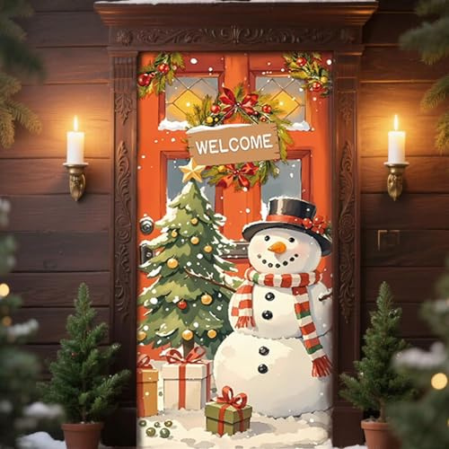 YDUNARISE 200 x 90 cm Türdeko Weihnachten,Weihnachtsdeko Haustür,Weihnachtsmann & Rentier Türbanner mit 4 Aufhängelöchern,Wiederverwendbar Hintergrund Banner für Haustür Deko (Bunt-B)