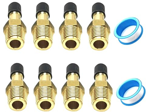8 Pcs 1/4 NPT Schrader Valves, Brass 1/4 Inch Male NPT Air Valves for Using with Air Chucks and Compressor Tanks with 2Pcs Teflon Tapes