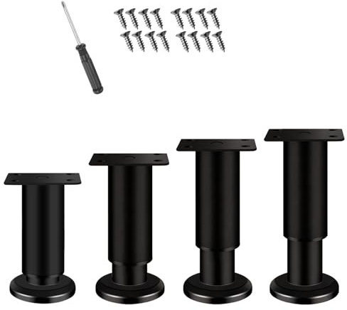 Zorplex Möbelfüße Verstellbar 8-12cm, 4 Stück Füße für Möbel Schwarz, Tischbeine Metall Stützen Höhenverstellbar, Möbelstück Schrankfüsse, Ideal für Schränke Tv Schrank und Sofa Tisch Bett Füße